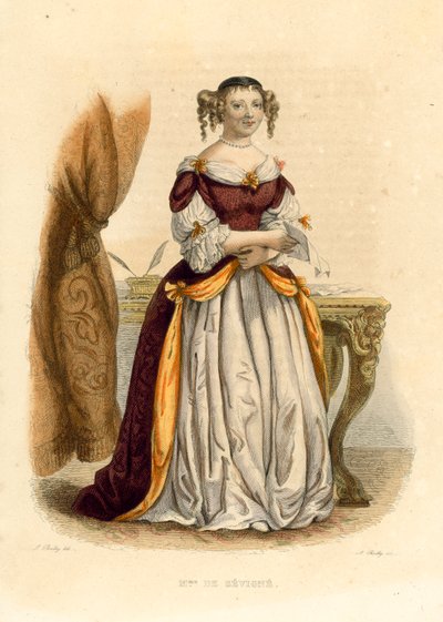 La Marquise de Sevigne (renkli gravür) by French School