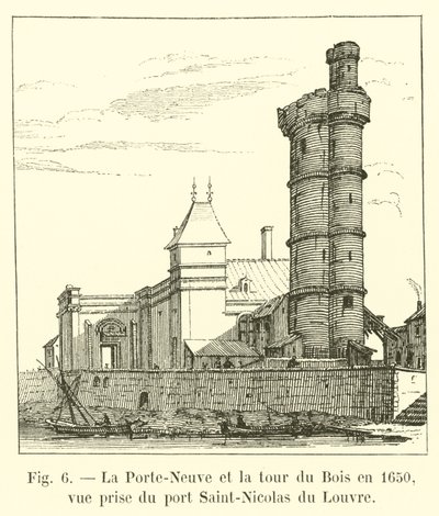 1650 yılında Porte-Neuve ve Tour du Bois, Saint-Nicolas du Louvre limanından alınan görünüm by French School
