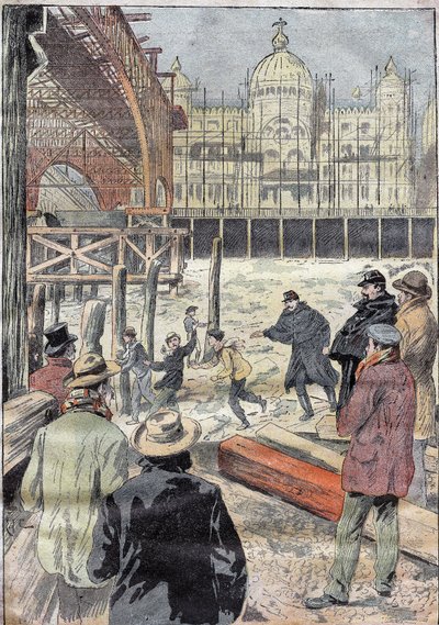 La Seine gelee, evrensel sergi için inşa edilmiş demir köprünün yanında, Pont des Invalides'in yanında, 1899 kışı. “Le Pelerin”de gravür 31/12/1899. by French School