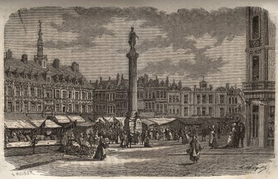 Lille'deki Grand Place - Victor Duruy (1811-1894) tarafından “Histoire de France”da gravür - 1882 by French School