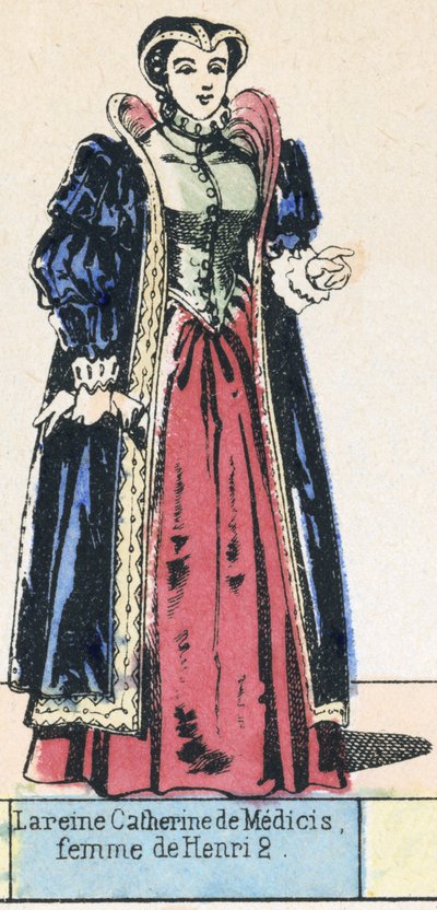 Kraliçe Catherine de Medici, Henry 2'nin karısı (renkli gravür) by French School