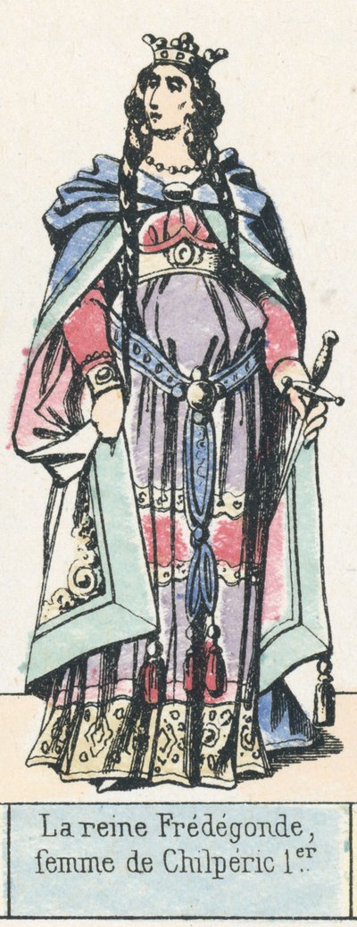 La reine Fredegonde, femme de Chilperic 1er (renkli gravür) by French School