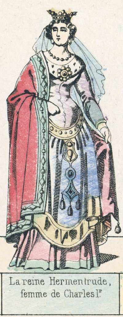 Kraliçe Hermentrude, Charles 1r'nin karısı (renkli gravür) by French School