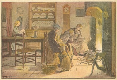 Aile gecesi (renkli taş baskı) by French School