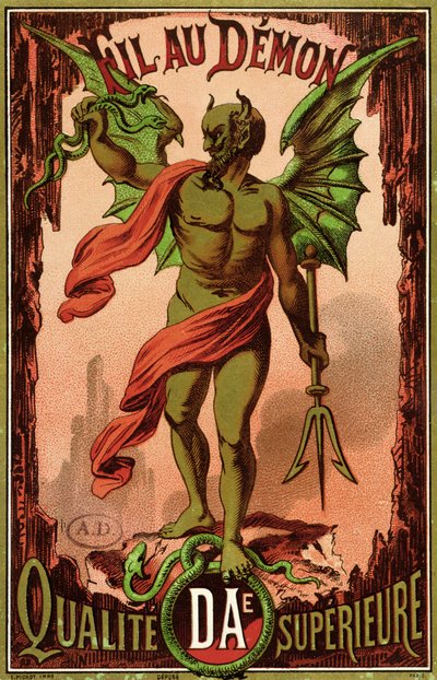Fil au Demon marka dikiş ipliği etiketi, c.1880-90 by French School