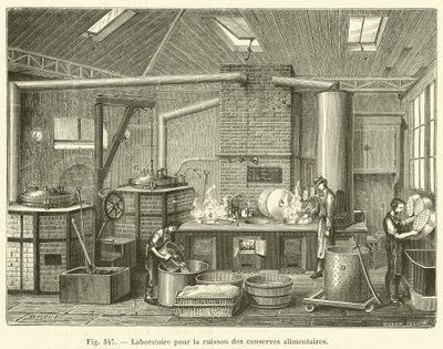 Konserve yemek pişirmek için laboratuvar (gravür) by French School