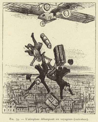 Yolcularını indiren uçak (karikatür) (gravür) by French School