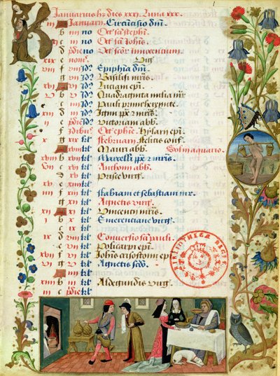 Enlem 1173 f.1 Ocak; yeme ve içme figürleri, Robinet Testard tarafından, Charles of Angouleme