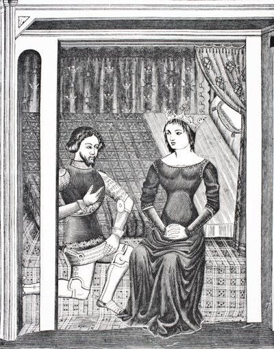 Launcelot ve Guinevere, 14. yüzyıla ait bir el yazmasından bir minyatürden sonra, Paul Lacroix pub tarafından Orta Çağda Bilim ve Edebiyat'tan. Londra 1878 by French School