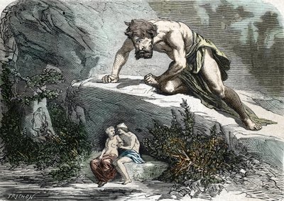 “The Cyclops Polypheme Şaşırtıcı Galatee ve Acis” (gravür) 1864 by French School