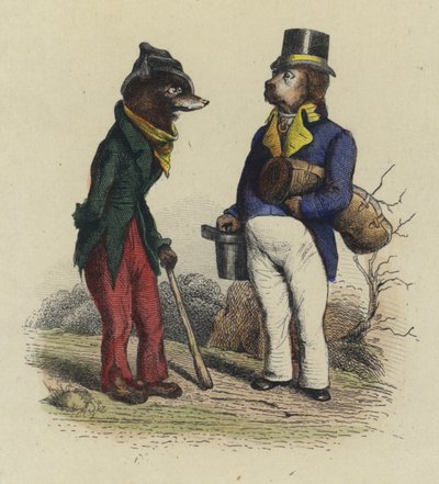 Kurt ve Köpek (renkli gravür) by French School