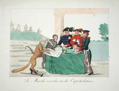 Le Marche ya da Kapitülasyon, pub sonuçlandırdı. 1814 (el renkli gravür) by French School