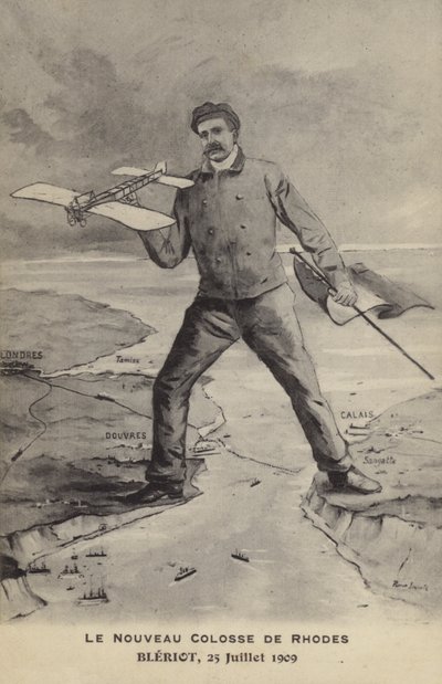 Rodos'un Yeni Heykeli, Bleriot, 25 Temmuz 1909 (lito) by French School