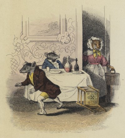 Rat De Ville ve Rat Des Champs (renkli gravür) by French School