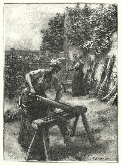 Le Teillage (gravür) by French School