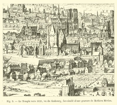1620 civarında Tapınak, banliyöden görüldü, Mathieu Merian tarafından bir gravürün tıpkıbasımı by French School