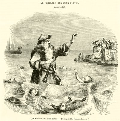 İki Flütlü Yaşlı Adam (gravür) by French School
