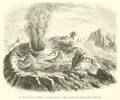 Antujo Volkanı, Şili, Gaz Patlaması (gravür) by French School