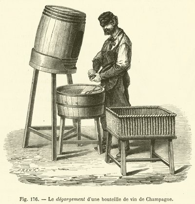 Bir şişe şampanya şarabının boşaltılması (gravür) by French School