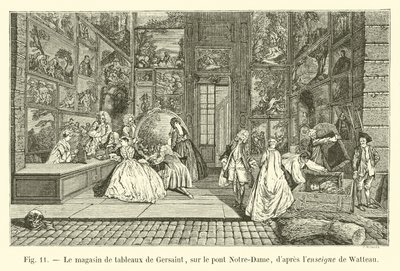 Watteau tabelasından sonra Notre-Dame köprüsündeki Gersaint resim mağazası by French School