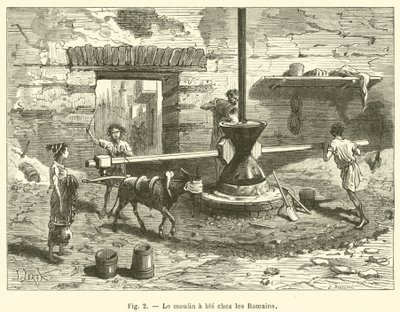 Romalılar arasında buğday değirmeni (gravür) by French School