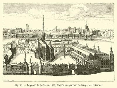 Palais de la Cite, 1660 yılında, zamanın bir gravürünün ardından, Boisseau tarafından by French School