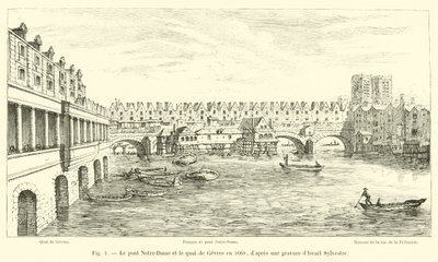 Notre-Dame köprüsü ve 1660 yılında quai de Gesvres, İsrail Sylvestre tarafından bir gravürden sonra by French School