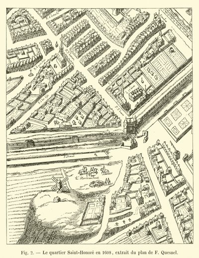 1608'de Saint-Honore bölgesi, F Quesnel'in planından alıntı by French School