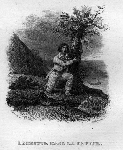 Le retour dans la patrie Chanson de Beranger, Fransız şair ve söz yazarı Pierre Jean de Beranger (1780-1857) tarafından “Oeuvres tamamlandı” (1834) içinde. by French School
