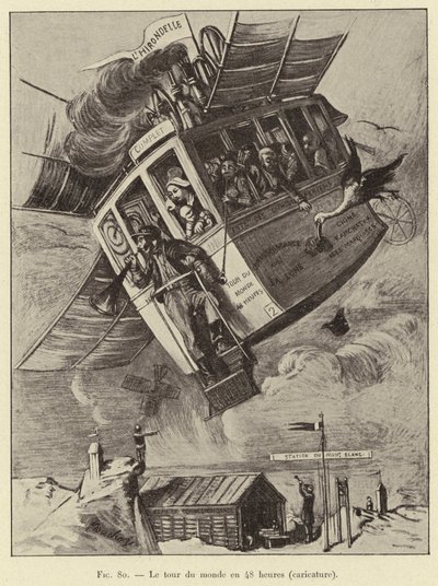48 Saatte Dünyanın Etrafında (karikatür) (gravür) by French School
