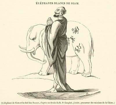 Siyam fili ve Bonzes şefi (gravür) by French School