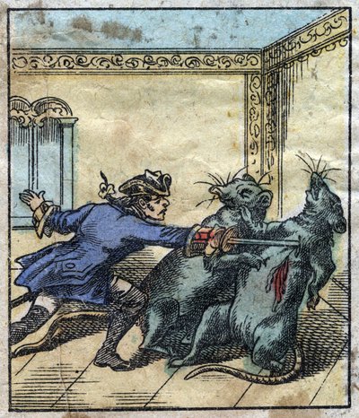 Lemuel Gulliver, Brobdingnag devlerinin ülkesinde farelerle savaşıyor. Jonathan Swift (1667-1745) tarafından “” Gulliver