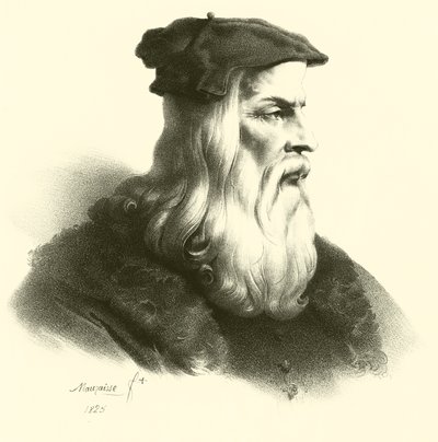 Leonardo Da Vinci, portre (gravür) by French School