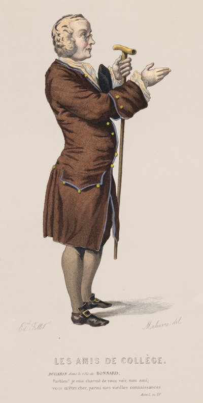 Les Amis De College, Act I, Sc XV (renkli gravür) by French School