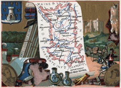 Les Deux Sevres (Deux-Sevres, 79), Poitou Charente (Poitou-Charente), Fransa. Niort meleksi. Fransız Departmanları üzerine diziler. Kromolitografi (Chromo) 1920 dolaylarında “coğrafi konu””. Özel koleksiyon. by French School
