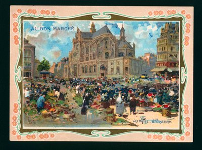 Les Halles ve Aziz Eustache Kilisesi, Paris (kromolito) by French School
