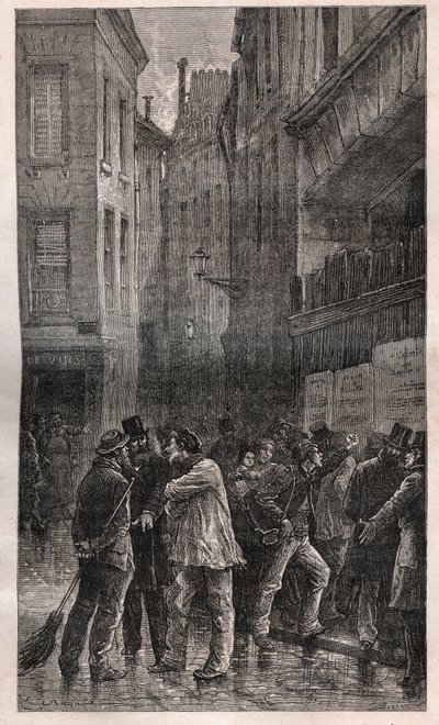 Les Posters - Paris halkı uyanır ve tüm duvarlarda onları 2 Aralık 1851'de Darbe'den haberdar eden kamu ilanlarını görür - “” Suç Tarihi”nde (Bir Suçun Tarihi) (la ödül) de pouvoir de Napoleon III en Fransa) - Victor Hugo tarafından by French School