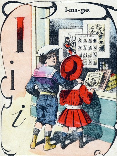 Harf I: görüntüler. "ABC des joux pour petits boys" daki gravür. Pont-a-Mousson