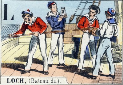 Loch olarak L harfi. Donanma alfabesi. Epinal görüntü, 19. yüzyılın sonlarında. Şablon renkli ahşap oyma by French School