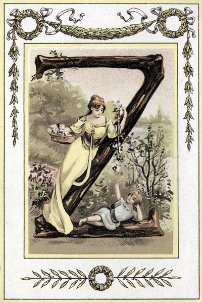 19. yüzyılın sonlarında bir anne ve oğlunu temsil eden mektup (kromolitograf) by French School
