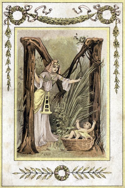 Mısırlı bir anneyi terk edilmiş bir çocuğu bulan mektup (Musa suları kurtarır), 19. yüzyıl sonu (kromolitograf) by French School