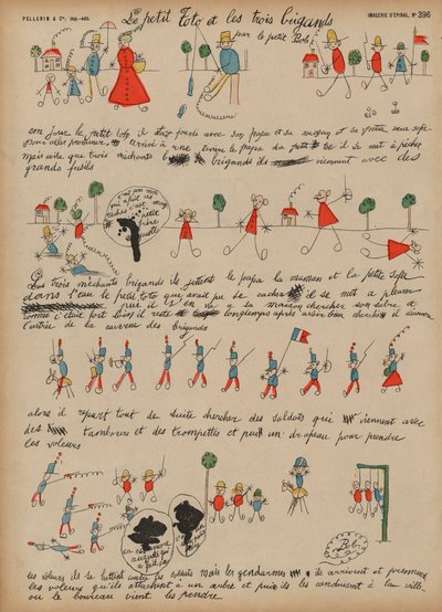 Küçük Toto ve üç haydut (renkli gravür) by French School