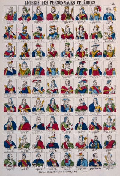 Gangel & P. Didion, Metz, c.1870 tarafından yayınlanan Ünlü Kişilerin Piyangosu by French School