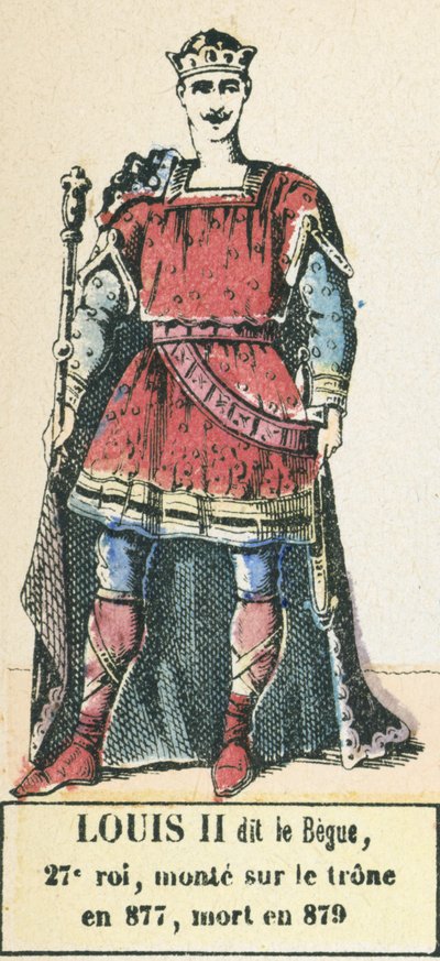 Louis II dit le Begue, 27. kral, 877'de tahta çıktı, 879'da öldü (renkli gravür) by French School