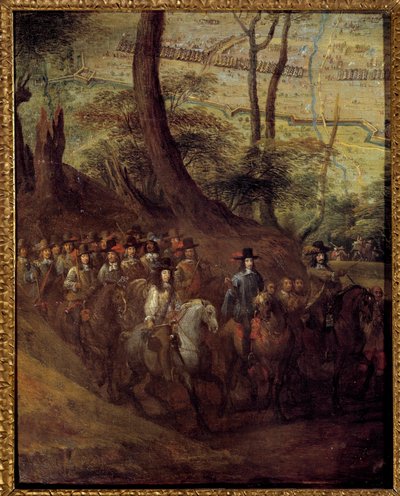 Bourbon II. Louis, Conde Prensi (Bourbon-Conde) (Grand Conde) (1621-1686) veya Enghien Dükü, bir kasabayı kuşatıyor 17. yüzyılın Fransız Okulu'nun resmi. Güneş 0,73x0,58 m by French School