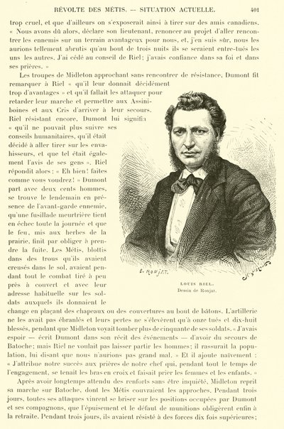 Louis Riel , Kanadalı politikacı ve Kanada çayırlarının Metis halkının lideri by French School