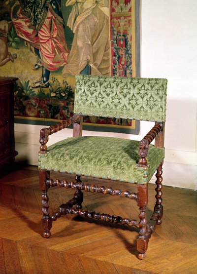 Louis XIII koltuk (ahşap ve şam) by French School