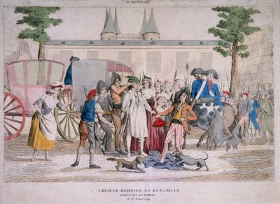 Louis XVI ve ailesi Tapınağa götürüldü by French School