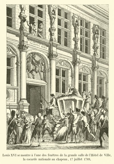 Louis XVI, şapkalı ulusal palaska Hotel de Ville
