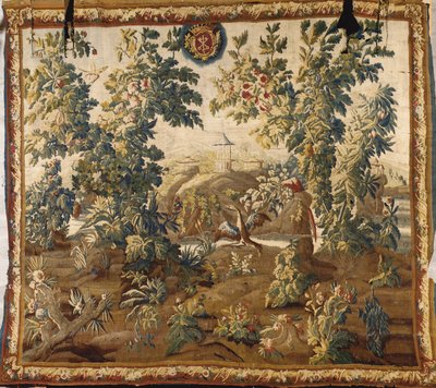 Cluny armasını içeren Louis XV Verdure Aubusson goblen by French School
